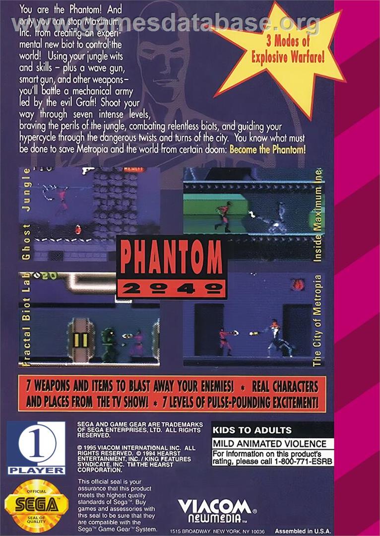 Phantom 2040 - Sega Game Gear - Artwork - Box Back